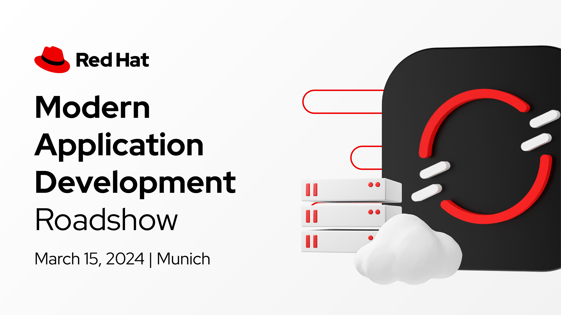 Annuncio per social media per Modern Application Development Roadshow, in cui per il nome dell'evento viene usato il font Red Hat Display.