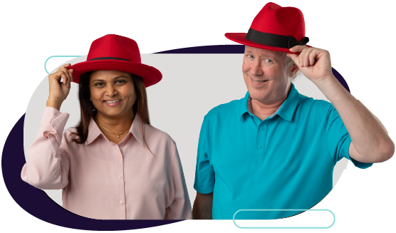 Two Red Hatters wearing their fedoras.