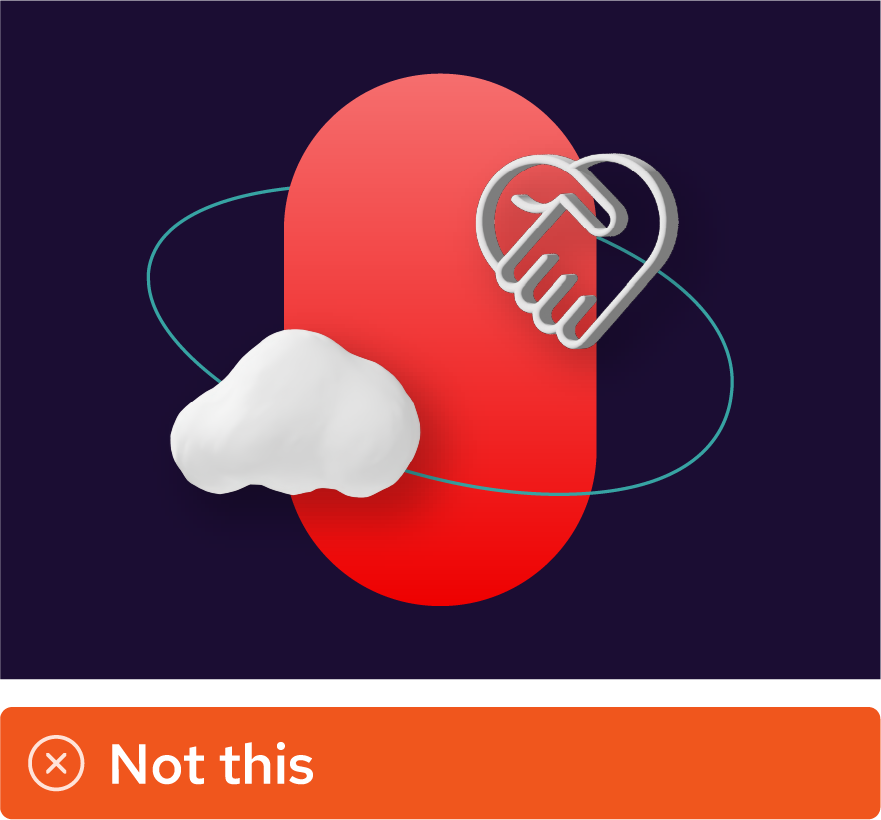 Image showing misuse: A collage features a 3D version of the standard icon for “handshake” that was created in Adobe Illustrator.