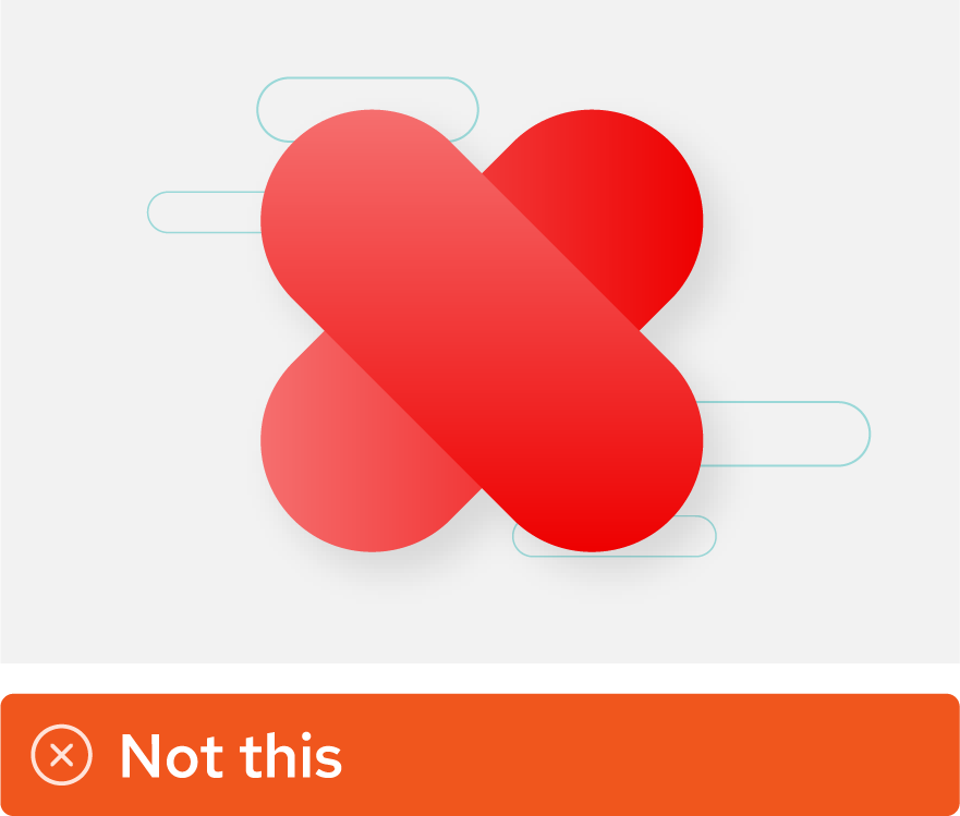 Image showing misuse: Two pill base shapes have been combined and rotated to look like an X symbol.
