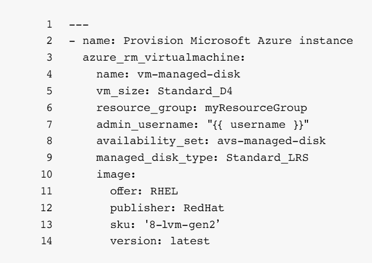 Example: Create a Microsoft Azure virtual machine with managed disk