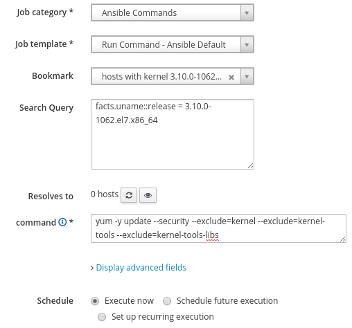 Satellite dialog showing Ansible commands Satellite dialog showing Ansible commands