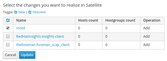 Figure 1: Selecting changes to apply in Satellite Figure 1: Selecting changes to apply in Satellite