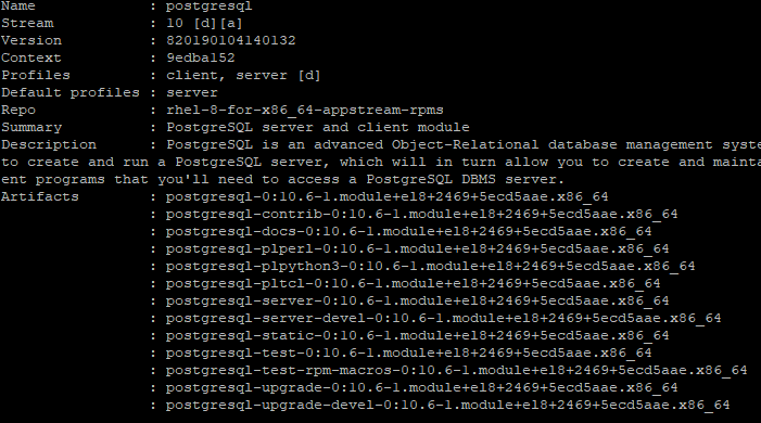 # yum module info postgresql # yum module info postgresql