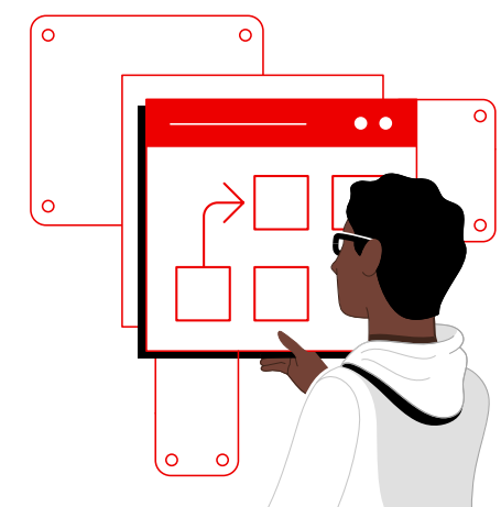 Person standing working on wall computer/tablet