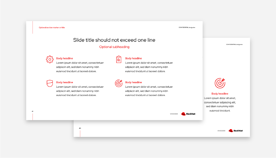 Icons being used with text on Red Hat presentation slides