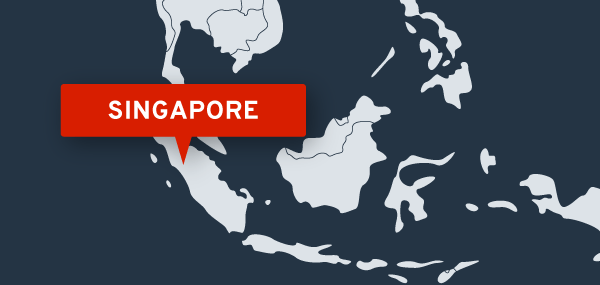 Map of Asia with Singapore highlighted