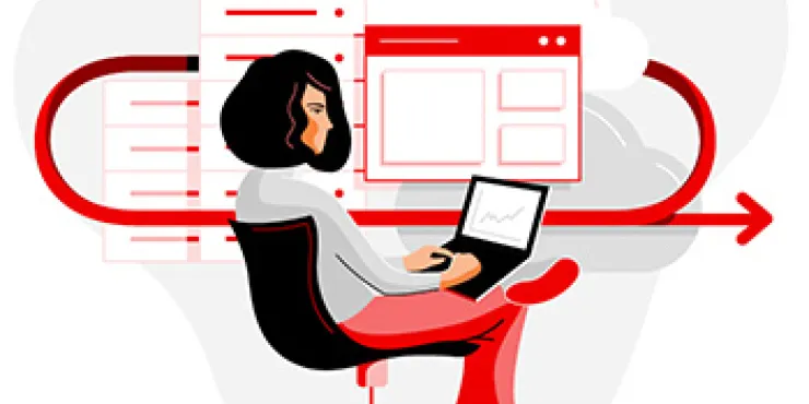 Illustration of a woman working on a computer