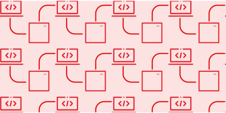 Repeating pattern illustration of coding and app icon connecting