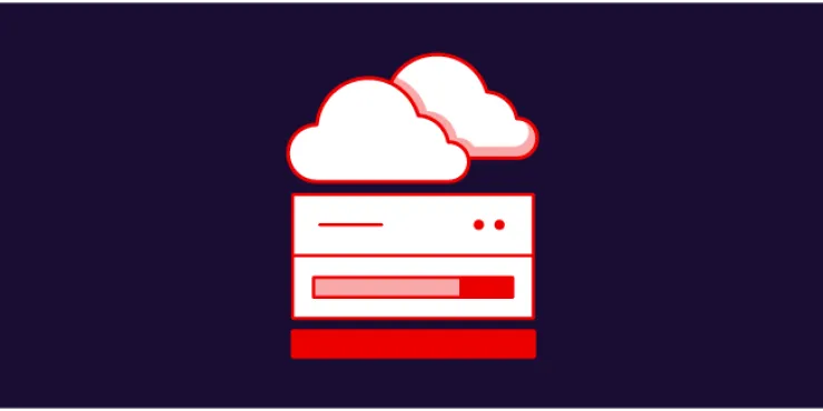 Illustration of cloud icons above server