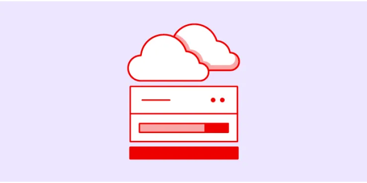 Illustration of cloud icons above server