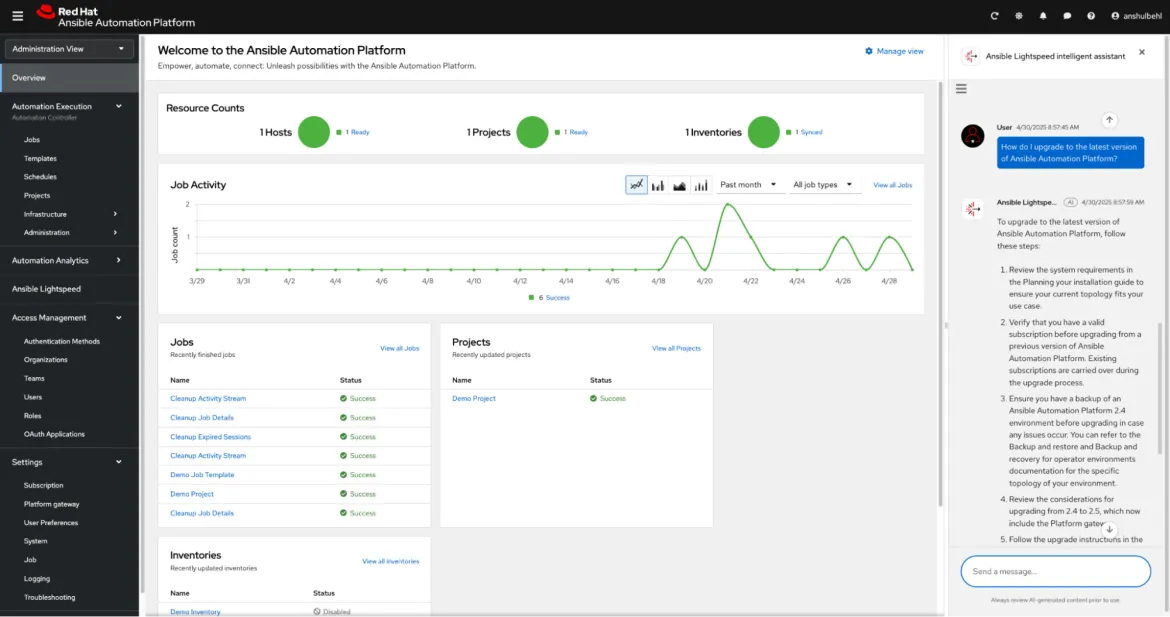 Ansible Lightspeed intelligent assistant within Ansible Automation Platform