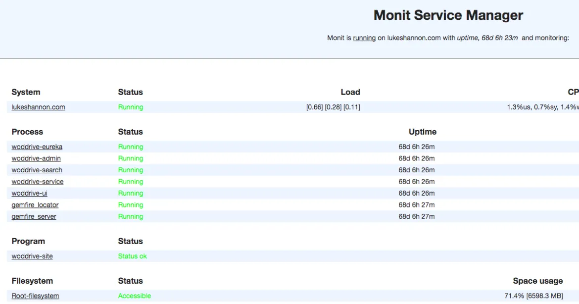Screenshot of the Monit Service Manager Screenshot of the Monit Service Manager