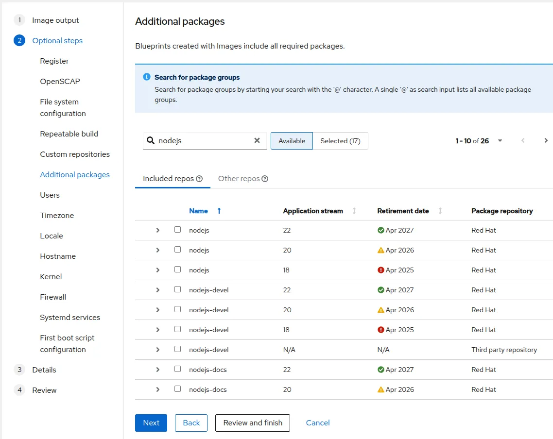 Screenshot showing Application Streams life cycle guidance