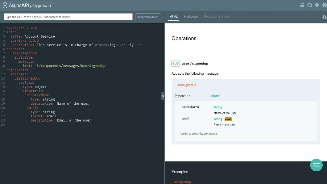 AsyncAPI Playground user interface