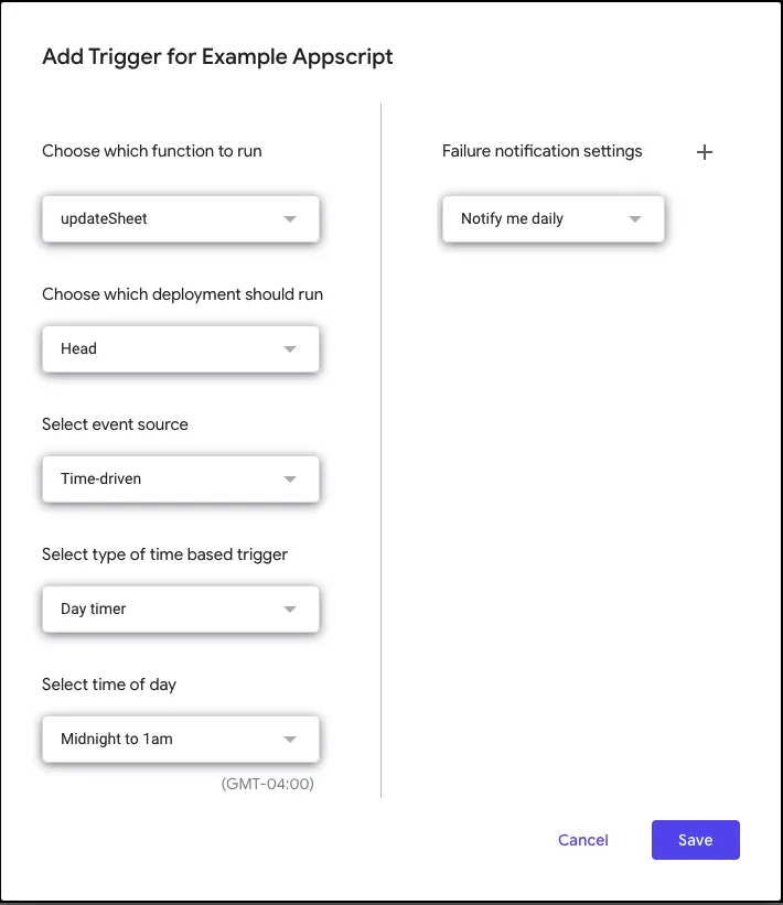 Writing triggers in Google Sheets