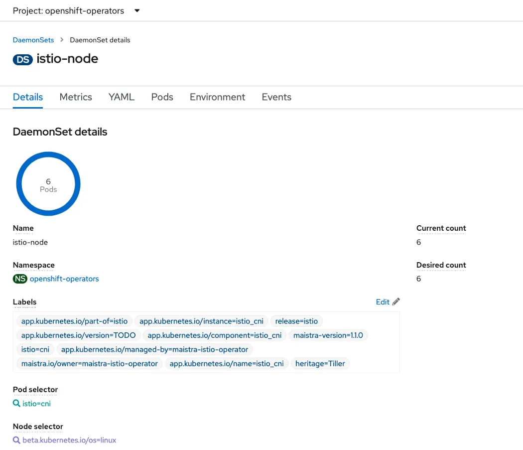  IIstio-CNI node daemons with a test cluster including 3 masters and 3 workers 