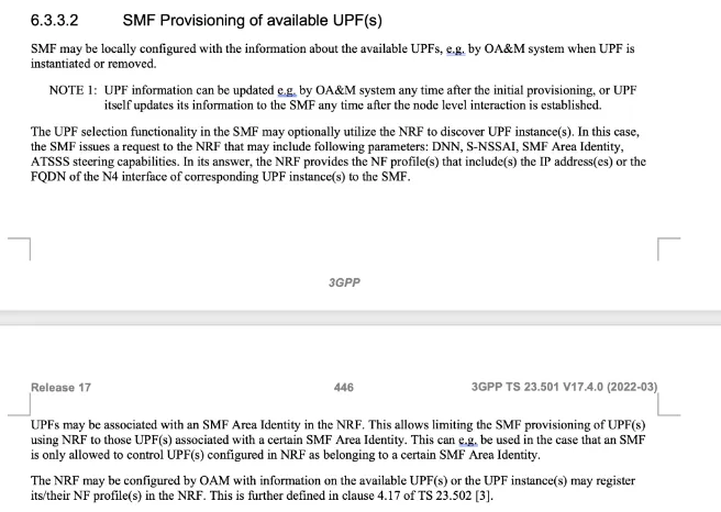 UPF selection by SMF
