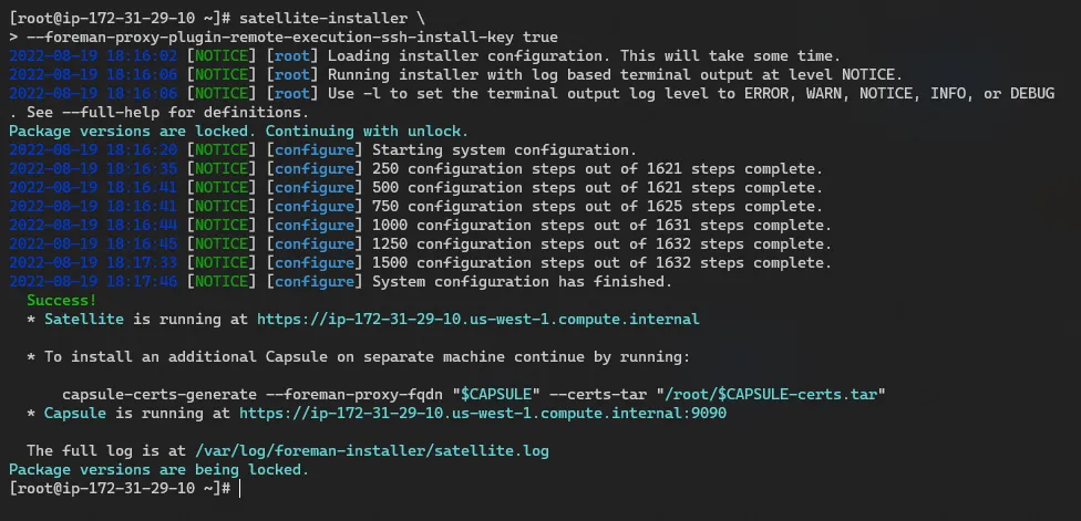 Satellite installer sample output Satellite installer sample output