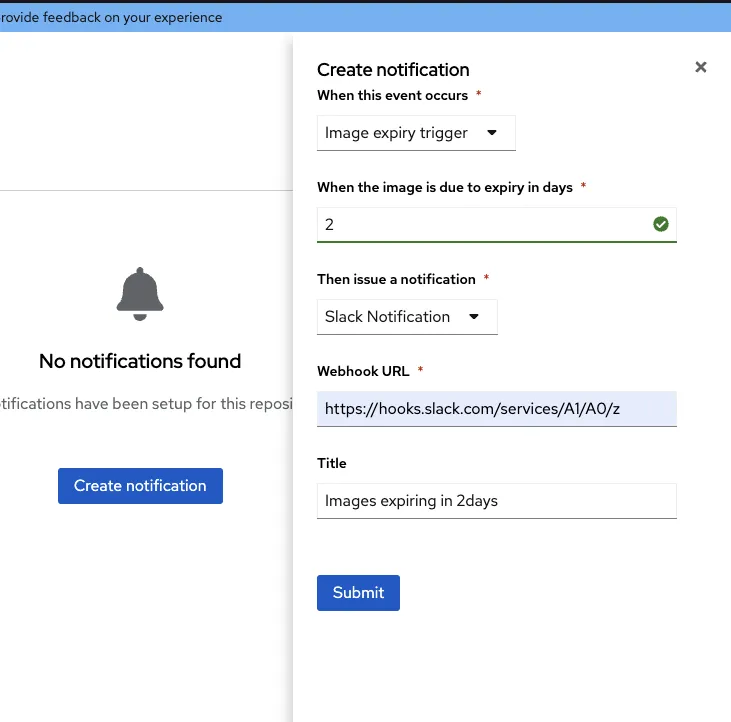Screenshot of the image expiration feature.