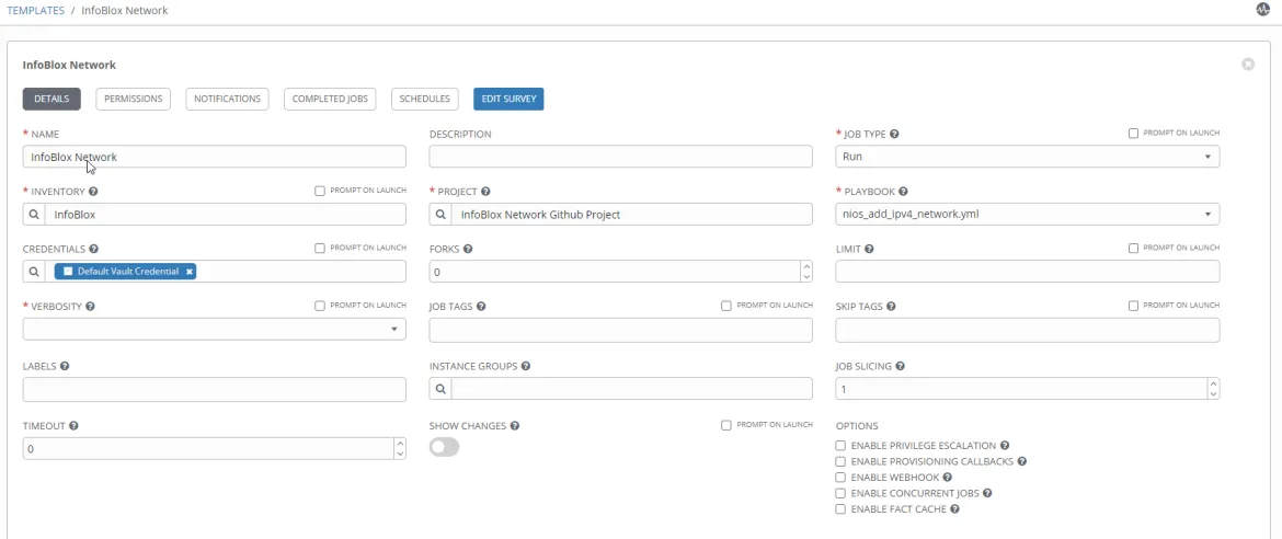 DSE Infoblox job template DSE Infoblox job template