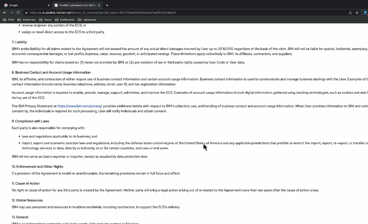 Authorize Ansible Lightspeed.