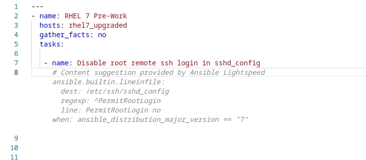 Ansible Lightspeed screenshot