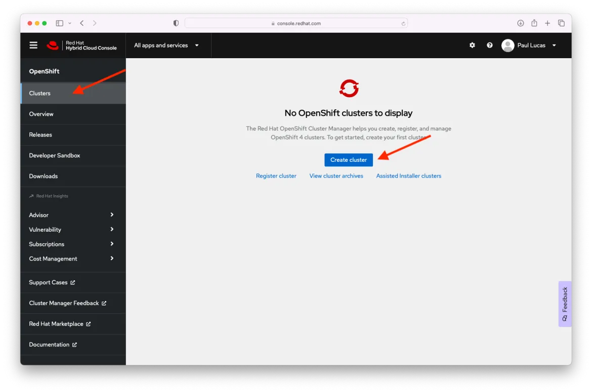 Create Cluster button