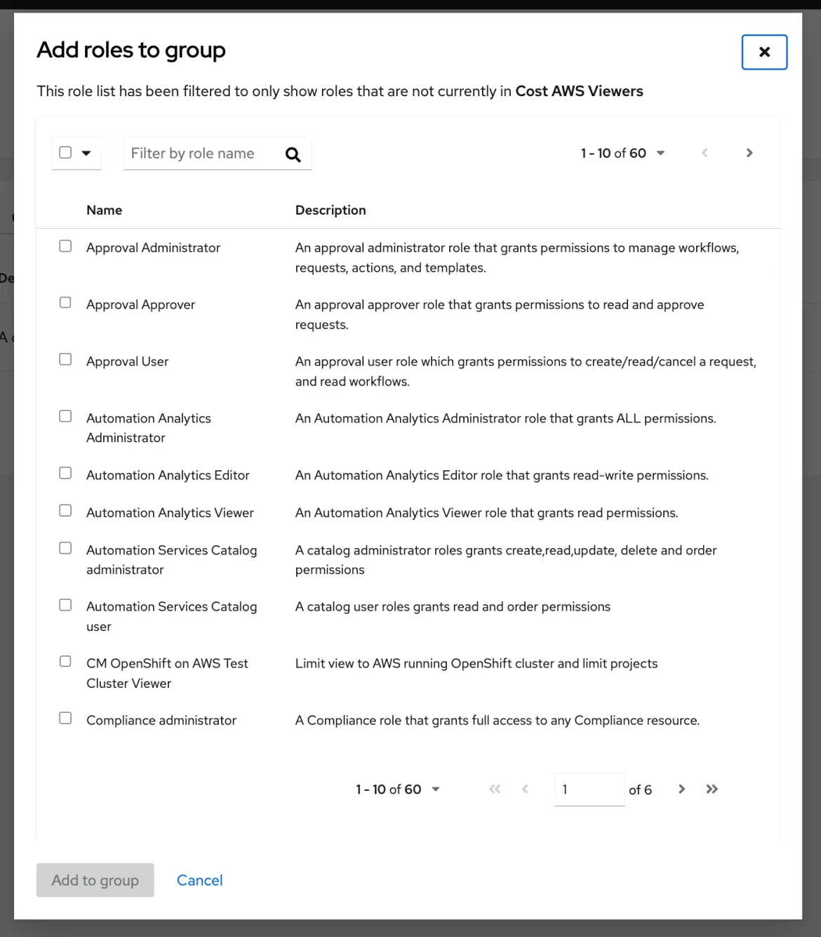 Screenshot of adding the role to the group created earlier