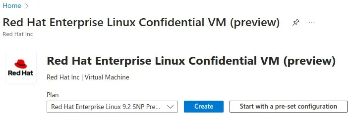 Screenshot of creating a RHEL Confidential VM