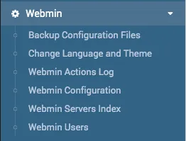Webmin's internal configuration menu.