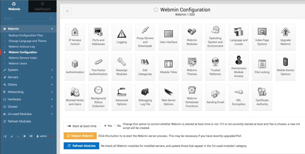 Webmin Configuration options