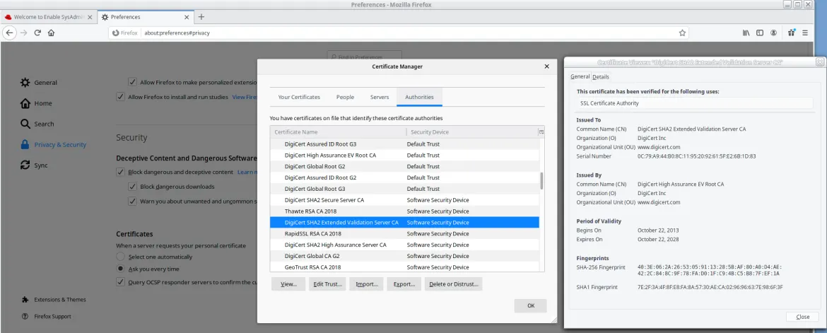 Viewing a specific certificate.