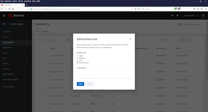 Red Had Insights vulnerability edit business risk
