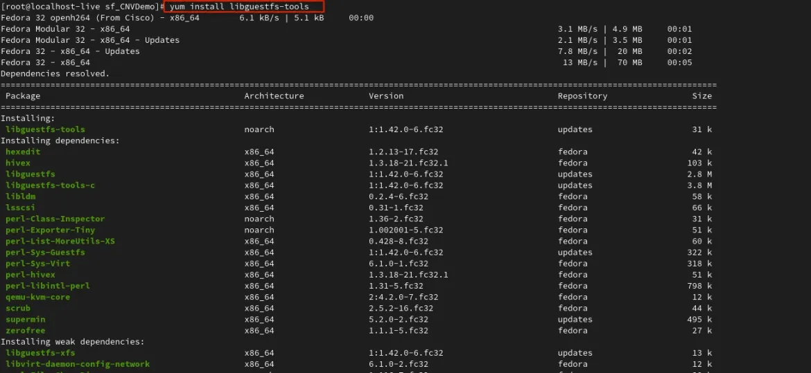 yum install command for libguestfs