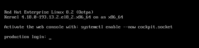 Login screen for the production server