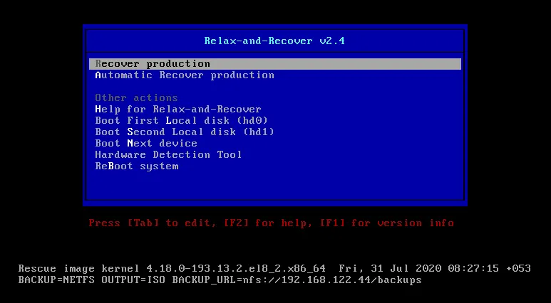 Menu to select Recover production