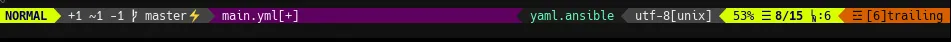 Airline displaying Git-related information, including branch name and diff status