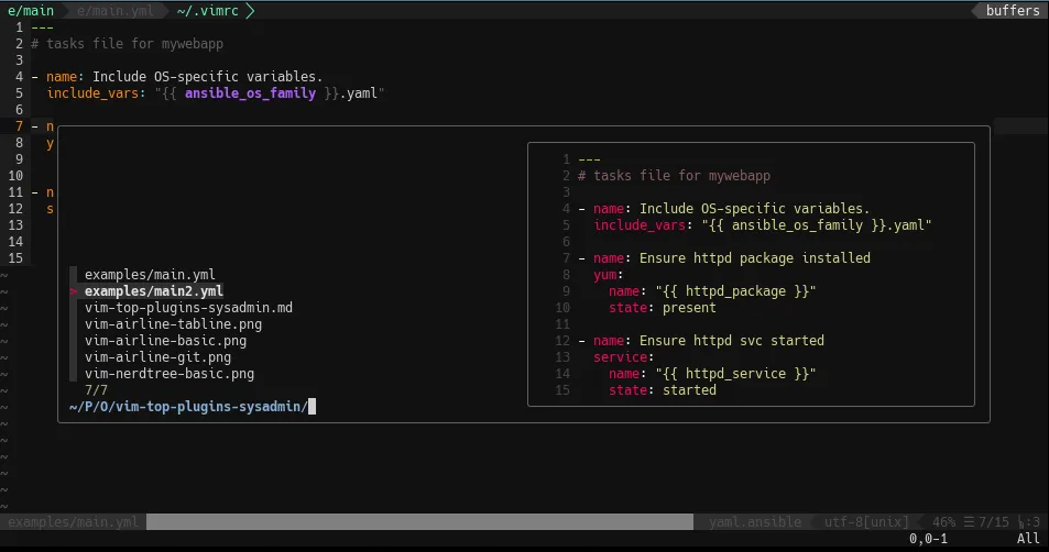 fzf.vim displaying a window listing all available files