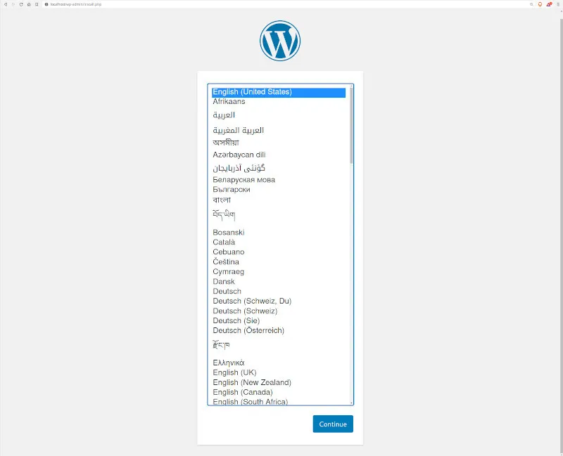 WordPress setup running locally