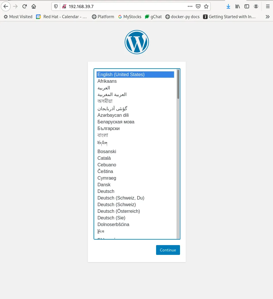 Connected to the WordPress setup by IP