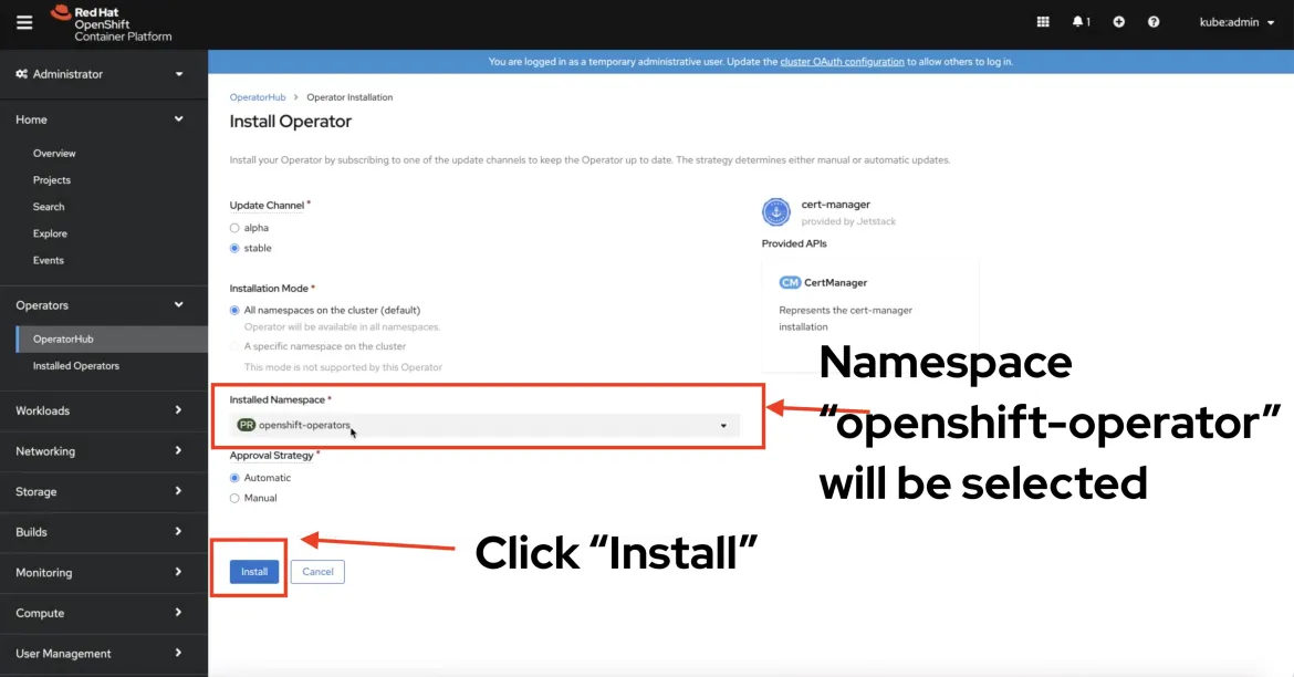 cert-manager install with operator option