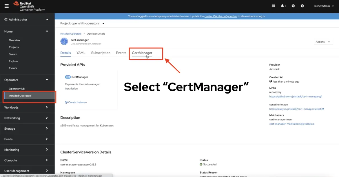 cert-manager select in OpenShift