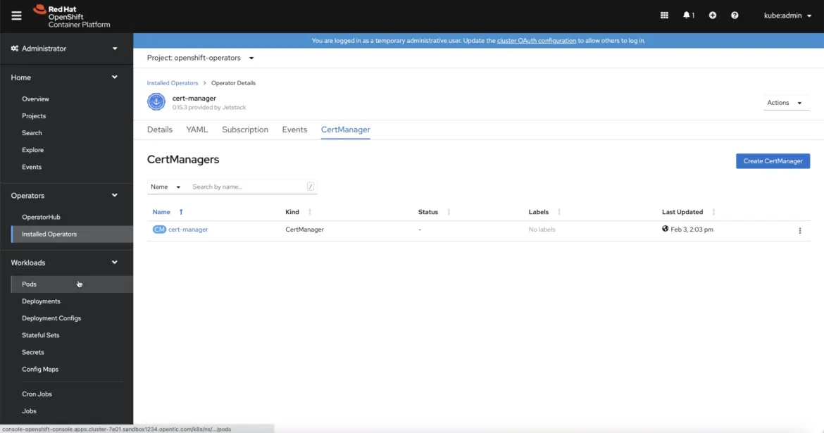 cert-manager installation complete in OpenShift