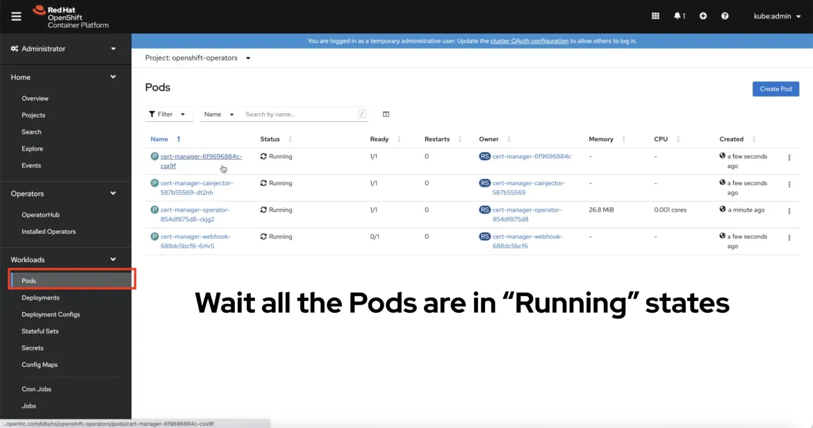 OpenShift waiting until pods are running