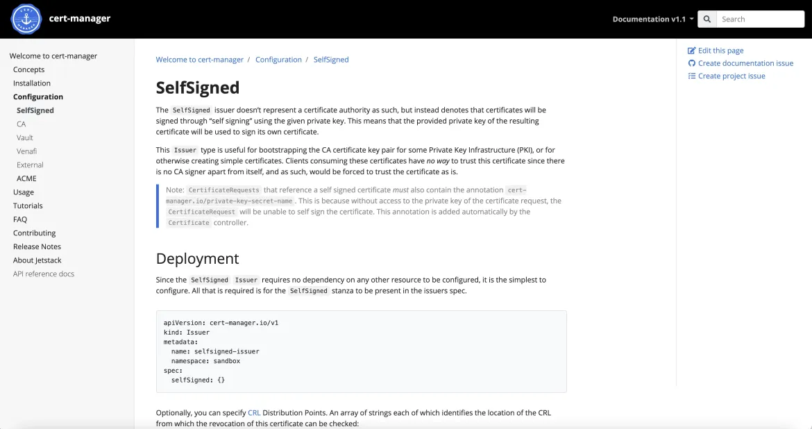 cert-manager documentation for selfsigned certificates