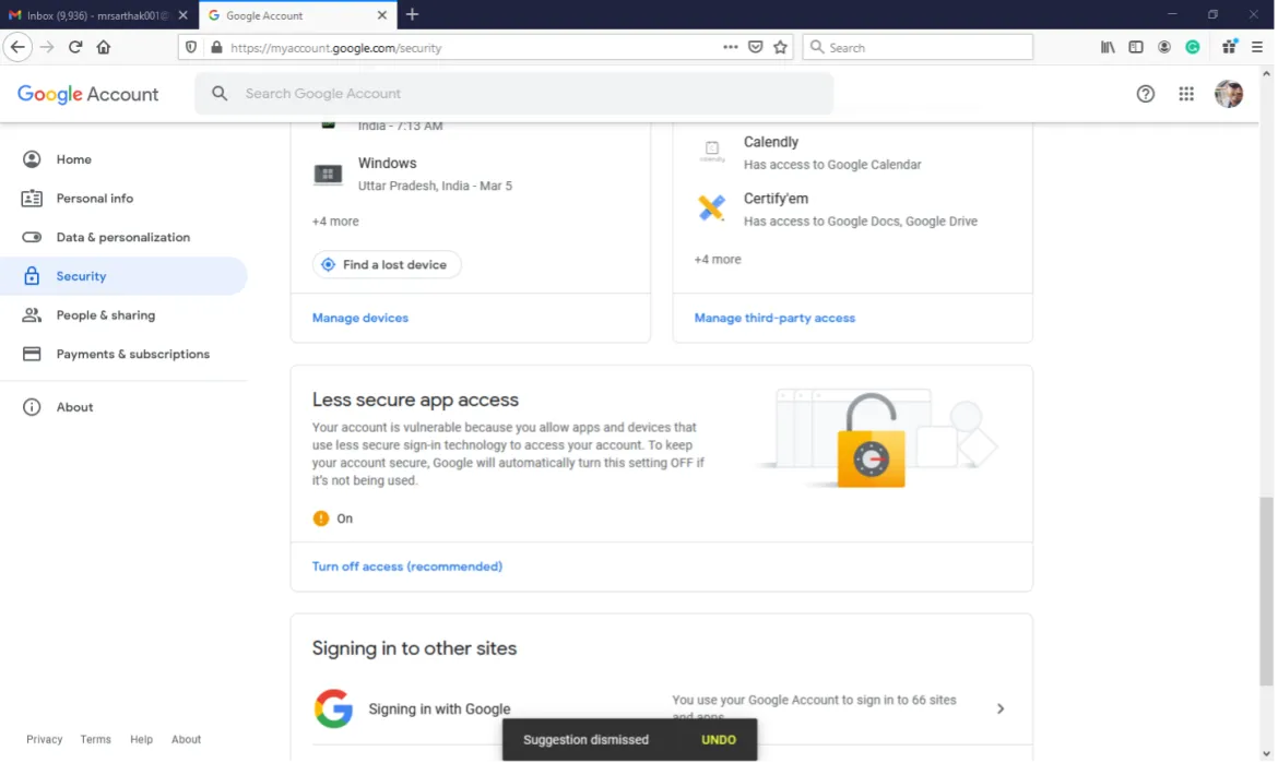 Gmail security settings