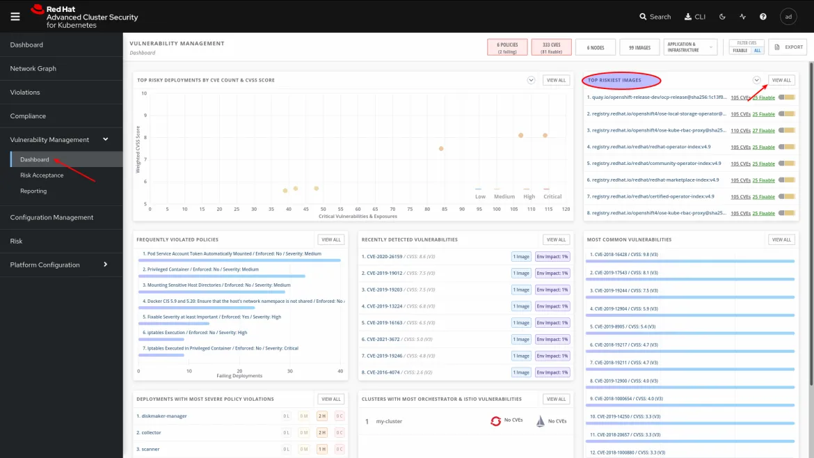 An image of the vulnerability management menu