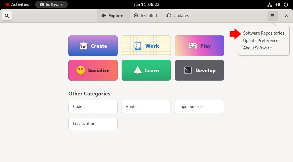 Software repositories menu