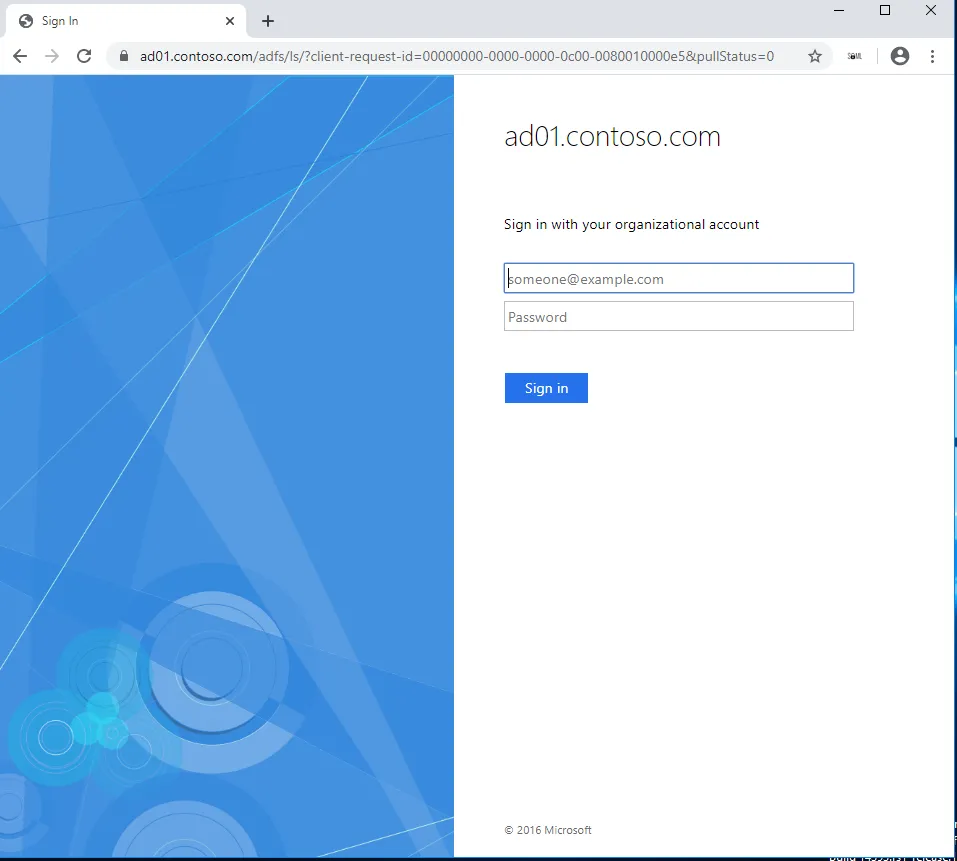 Login screen for AD credentials